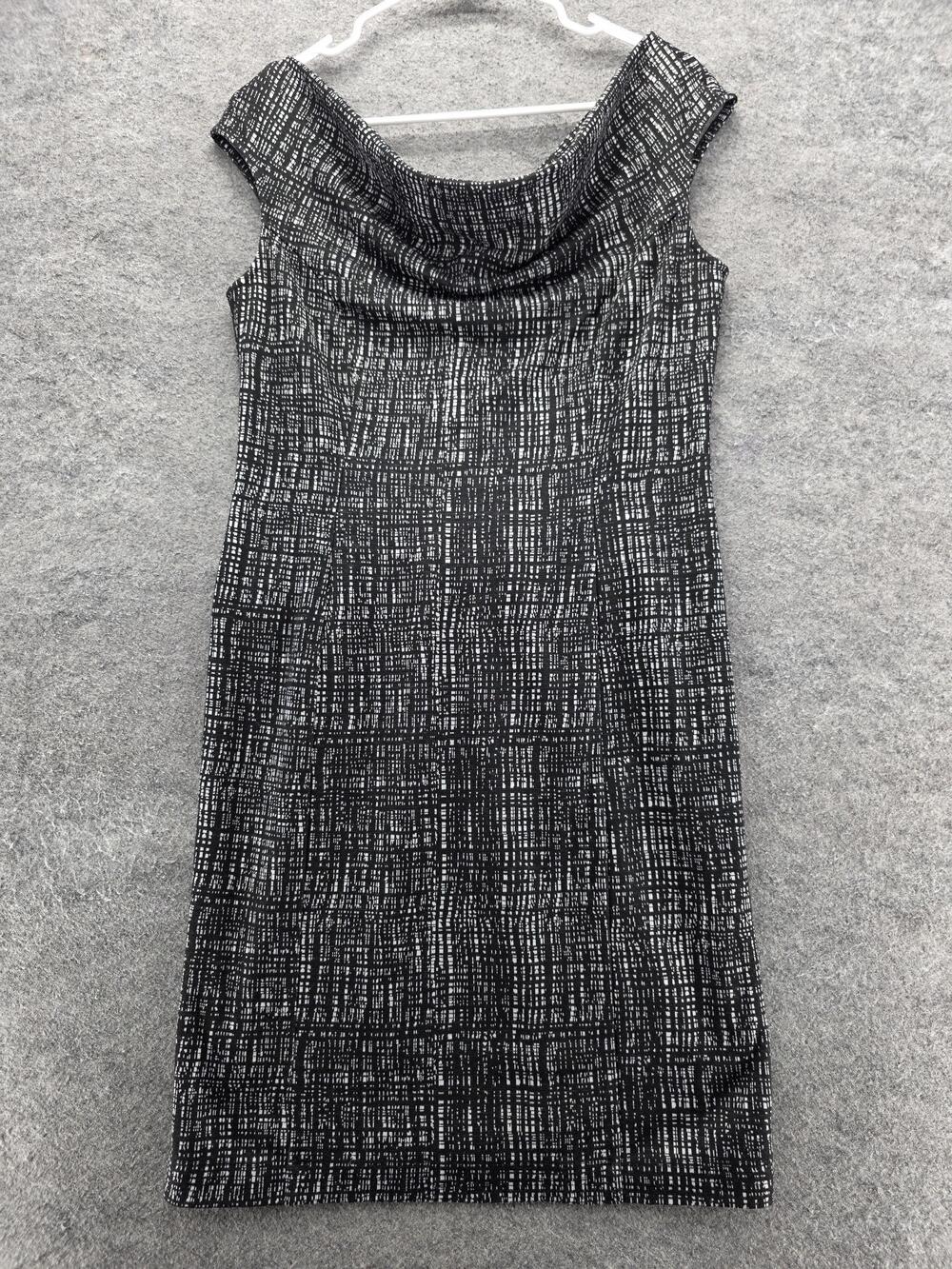 Ann Taylor Dress Womens 4 Black White Cowl Neck Sheath Cap Sleeve Career Work